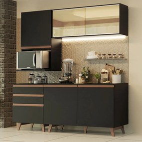 Armário de Cozinha Compacta 180cm Preto Reims Madesa 01 Cor:Preto
