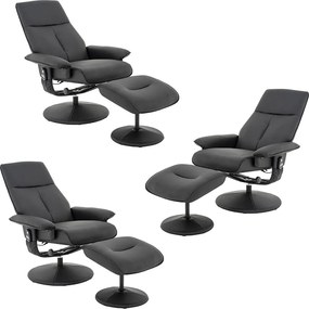 Kit 3 Poltronas de Massagem Arizona Giratória com Apoio de Pés e Reclinável Pu Preto G56 - Gran Belo