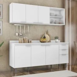 Armário de Cozinha Com Tampo CP10 180cm Pérola Branco Z34 - Mpozen