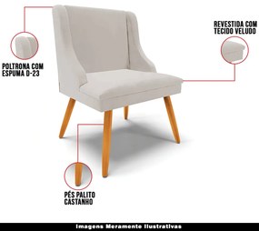 Cadeira Decorativa Sala de Jantar Pés Palito de Madeira Firenze Veludo Cinza/Natural G19 - Gran Belo