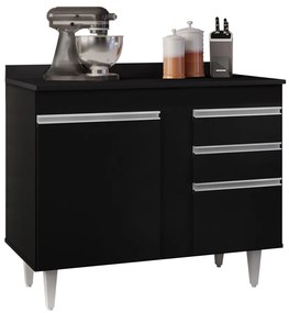 Balcão de Cozinha Lavanderia com Tampo 02 Gavetas Bia 100 cm L06 - D'Rossi - Preto