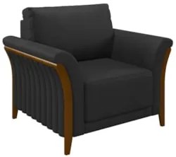 Poltrona Decorativa Sala de Estar 102cm Pés Madeira Roya Z32 PU Preto