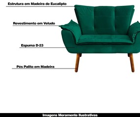 Poltrona Namoradeira Pés Palito Charger Veludo Verde G19 - Gran Belo