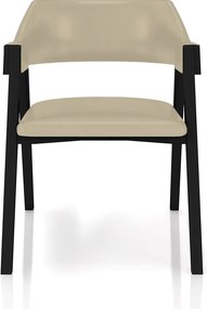 Cadeira Sala de Jantar e Jogos Carteados Madeira Maciça Poker PU Bege/Preto G42 - Gran Belo