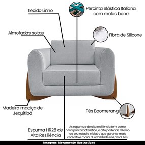 Poltrona Decorativa Pés em Madeira Buzz Linho Cinza Rustico G63 - Gran Belo