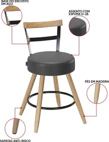 Banqueta Baixa Cozinha 50cm Encosto Pé Madeira Kit 4 Kyara Pu S02 - D'Rossi - Preto
