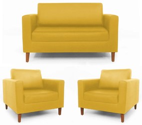 Conjunto Namoradeira + 2 Poltrona Gabriela Suede Amarelo