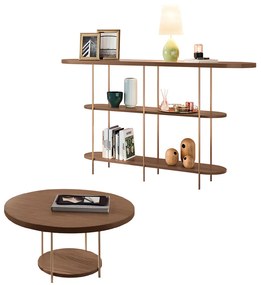 Conjunto Decorativo Aparador e Mesa de Centro Walker Pés de Aço Tampo MDF Castanho G26 - Gran Belo