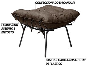 Kit 2 Puff Decorativo Sala de Estar Abel Pés Preto Linho Marrom G41 - Gran Belo