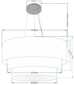 Lustre Pendente Triplo Cilíndrico Md-4133 Cúpulas em Tecido 80x70x60cm Rustico Bege - Bivolt
