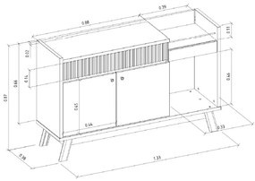 Buffet Aparador Decorativo Modric Detalhe Ripado 133cm Freijo/Off White G77 - Gran Belo