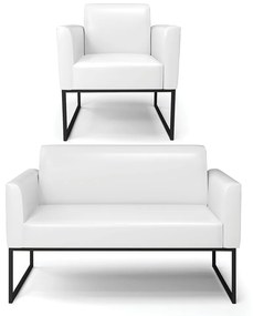 Sofá Namoradeira com Poltrona Base Industrial Preto Marisa Corano D03 - D'Rossi - Branco