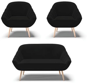 Kit 01 Namoradeira 02 Lugares e 02 Poltronas Giovana Linho Pés Palito Natural - Indo Decorar - A79 Preto
