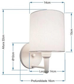Kit/2 Arandela Cilíndrica Md-2009 Base Branco Cúpula em Tecido 14x15cm Branco - Bivolt