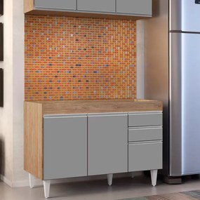 Balcão de Cozinha Lavanderia sem Tampo 02 Gavetas Beth 120 cm L06 - D'Rossi - Castanho e Cinza