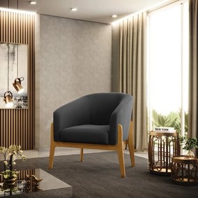 Cadeira Sala de Jantar Base de Madeira Kit 2 Stella Suede D03 - D'Rossi - Preto