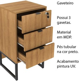 Gaveteiro para Escritório Home Office ME4158 MDP Amendoa/Preto G69 - Gran Belo