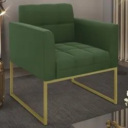 Poltrona Decorativa Base Industrial Dourado Ana Suede Verde - Ibiza