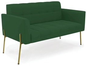 Sofá Namoradeira 2 Lugares Pé de Ferro Dourado Elisa Veludo D03 - D'Rossi - Verde