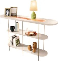 Aparador de Sala com Prateleiras Pé Metal Wonka H01 Off White - Mpozen