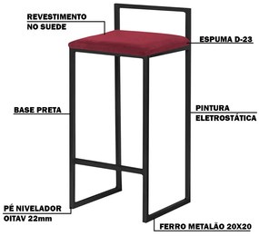 Banqueta Decorativa Jasmine Base Preto Suede Bordô G41 - Gran Belo