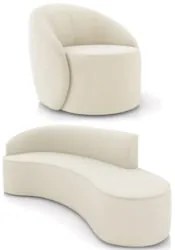 Sofá 4 Lugares 220cm Wendi e Poltrona Steve Veludo Bege I01  - Mpozena