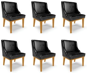 Kit 6 Cadeiras Decorativas Sala de Jantar Base Fixa de Madeira Firenze PU Preto Brilho/Castanho G19 - Gran Belo