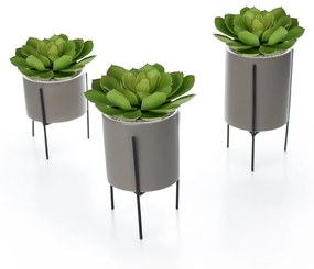 Cachepot Cinza com Suporte em Metal P 10X8 cm - D'Rossi