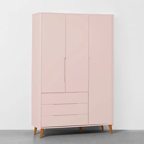 Guarda-Roupa Boom 3 Portas e 3 Gavetas com Pés Retrô Mel - Rosa Fosco
