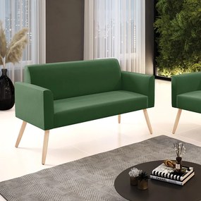 Sofá Namoradeira Pés Palito Natural Marisa Suede Verde D03 - DRossi