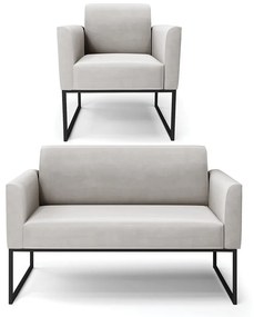 Sofá Namoradeira com Poltrona Base Industrial Preto Marisa Veludo D03 - D'Rossi - Cinza