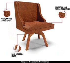 Kit 3 Cadeiras Decorativas Sala de Jantar Base Giratória de Madeira Firenze PU Nozes/Natural G19 - Gran Belo