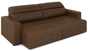 Sofá Retrátil 3 Lugares 224cm 2 Módulos Nero Couro Manchado G52 - Gran Belo