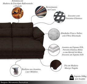 Sofá Retrátil Manual Sala de Estar Nolan Bipartido 250cm Conforto Premium em Couro Marrom Manchado G58 - Gran Belo
