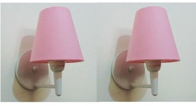 Kit/2 Arandela Cone Md-2004 Base Branco Cúpula em Tecido 14/14x07cm Rosa Tela - Bivolt