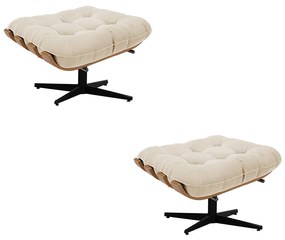 Kit 02 Puffs Giratório Costela Suede Bege Base Cromada Preto - D'Rossi