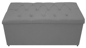 Kit Cabeceira e Calçadeira Baú Estofada Mel 90 cm Solteiro Com Capitonê Corano Cinza - ADJ Decor