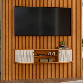 Painel TV 65 Pol 179cm Ripado Valen e Bancada Suspensa Norezi Cinamomo/Off White M20 - D'Rossi