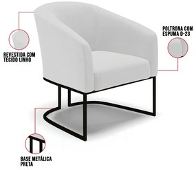 Poltrona Stella Linho Base Industrial Preto D03 - D'Rossi - Cinza