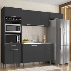 Armário de Cozinha CP04 Com Pia 120cm Pérola Z34 Preto      - Mpozenat