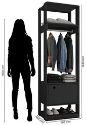 Módulo Guarda Roupa Closet Com 1 Porta Titan Preto Velluto - Móveis Le
