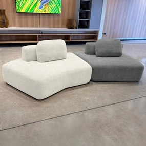 Sofá Ilha Sala de Estar Modulado Dakota Encosto Almofadas Soltas Bouclê Rústico OffWhite/Cinza G33 - Gran Belo
