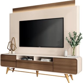 Home Theater Decorativo Majestade c/LED para TV até 85 Polegadas Off White/Castanho G26 - Gran Belo