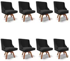 Kit 8 Cadeiras Estofadas Giratória para Sala de Jantar Lia Suede Preto