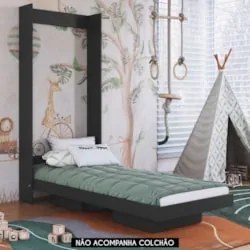 Cama Solteiro Infantil Articulação Vertical Hapi Grafite A05 - Mpozena