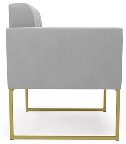 Kit 1 Sofá Namoradeira e 2 Poltronas Elisa Suede Base Metálica Industrial Dourado - D'Rossi - Cinza