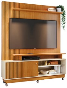 Estante de TV 65 Pol 160cm com Rodízio para Sala Quirel M20 - D'Rossi - Cinamomo e Off White
