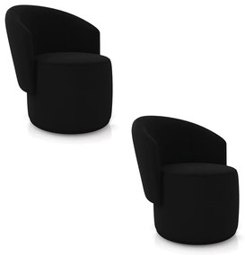 Poltrona Decorativa Orgânica Fixa para Sala Kit 2 Malu Veludo Preto M11 - D'Rossi