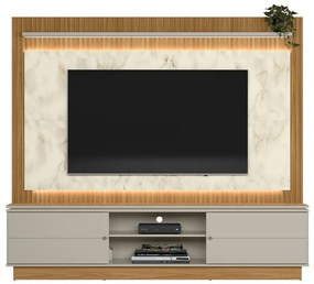 Estante Home 215cm Valdivia com LED Detalhe Marmorizado para Tv até 75 Nature/Off White G77 - Gran Belo