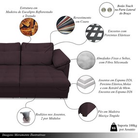 Sofá Retrátil Elétrico Sala de Estar Nolan Bipartido 414cm Conforto Premium em Couro Borgonha G58 - Gran Belo